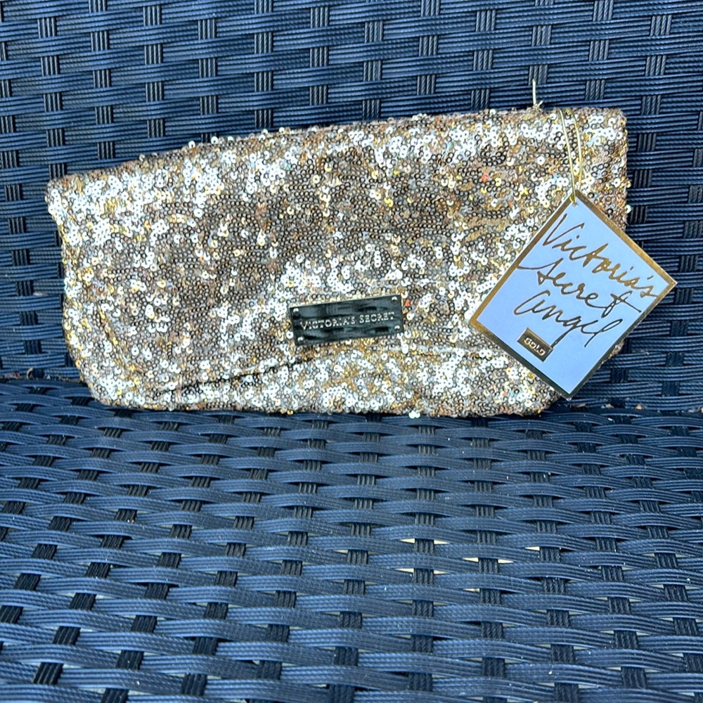 Victoria Secret makeup bag gold sequins